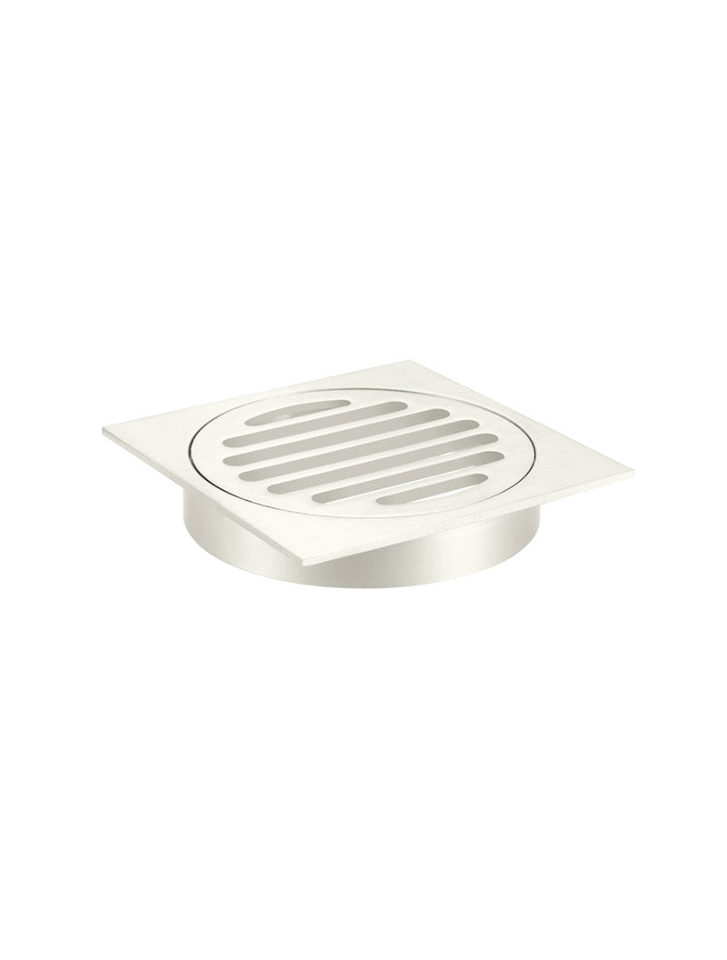 Square Floor Grate Shower Drain 100mm outlet - PVD Brushed Nickel