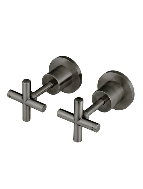 Meir Round Cross Handle Jumper Valve Wall Top Assemblies, Shadow Gunmetal wall taps