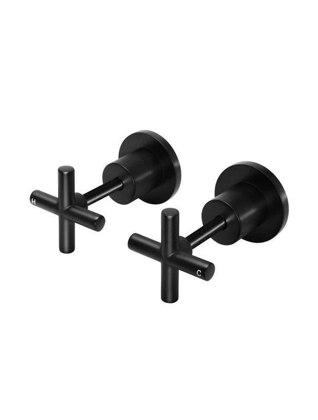 Meir Round Cross Handle Jumper Valve Wall Top Assemblies, Matte Black wall taps