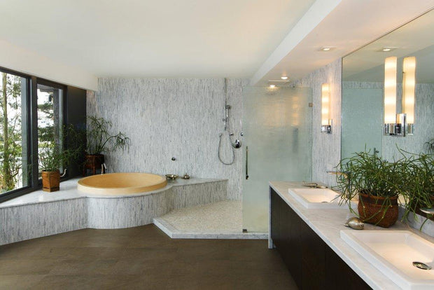 Natural Split Plus Travertine Classico Natural Stone Mosaic in a room setting