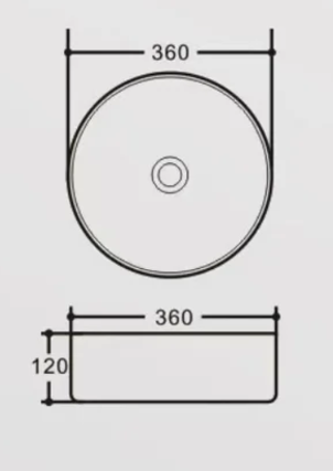 Navona Round Above Counter Ceramic Basin 360 x 360 x 120mm technical drawing