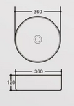 Navona Round Above Counter Ceramic Basin 360 x 360 x 120mm technical drawing