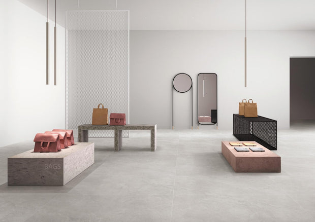 Noble Stone Greige Matt Stone Look Porcelain Tiles 600x1200mm in a room setting