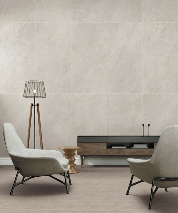 Noble Stone White Matt Stone Look Porcelain Tiles 600x600mm in a room setting