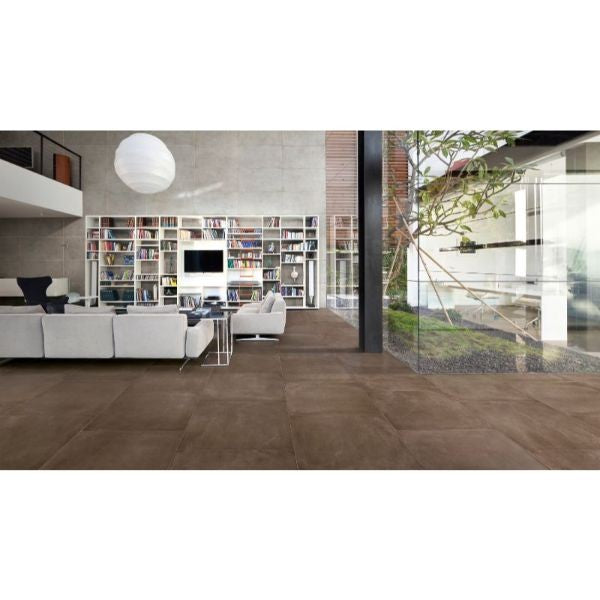 One Mud Matt Concrete Look Porcelain Tiles in a room setting