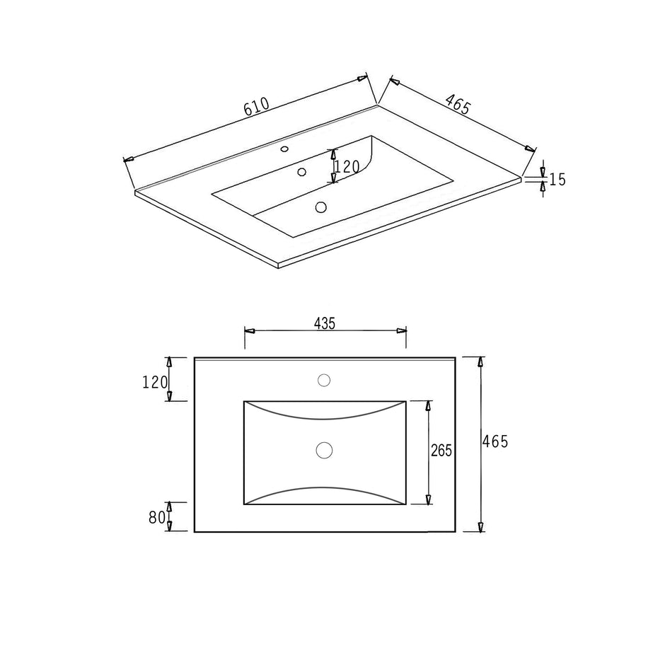 Laguna 600mm Black American Oak Wall Hung Vanity technical drawing