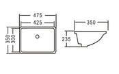 Undermount Square 475x350x235 Basin technical drawing