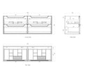 Byron 1500mm Natural Oak Wall Hung Vanity technical drawing