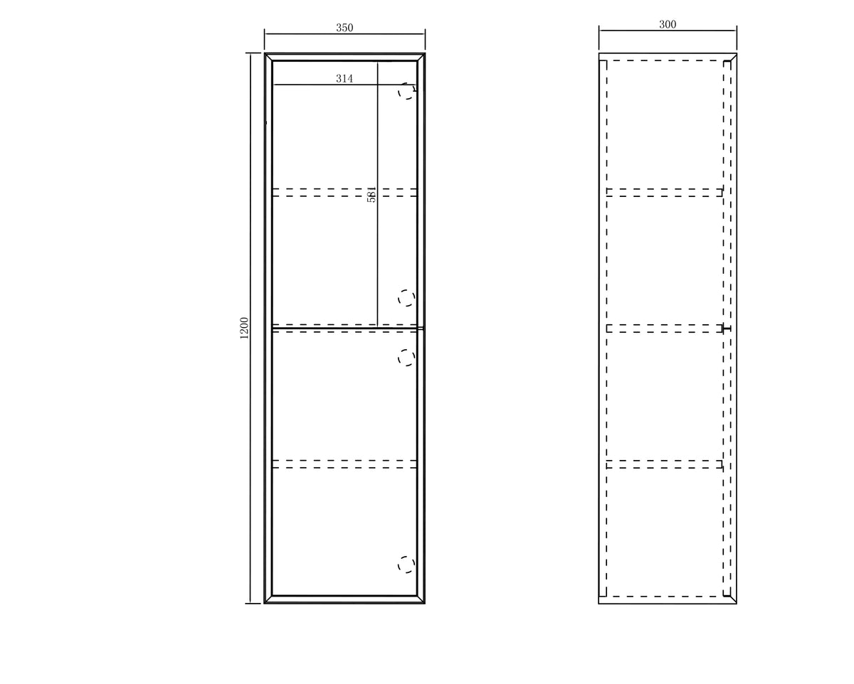 Noosa Matte White Wall Hung Tallboy technical drawing