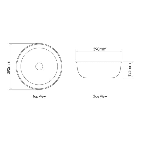 Otti Bronte Round 390x390x130 Matte White Basin technical drawing