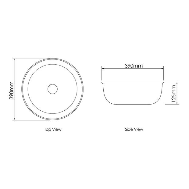 Bronte Round 390x390x130 Matte White Basin technical drawing