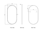 Noosa 900(H)x450(W) Gold Metal Frame Tuffi Mirror technical drawing