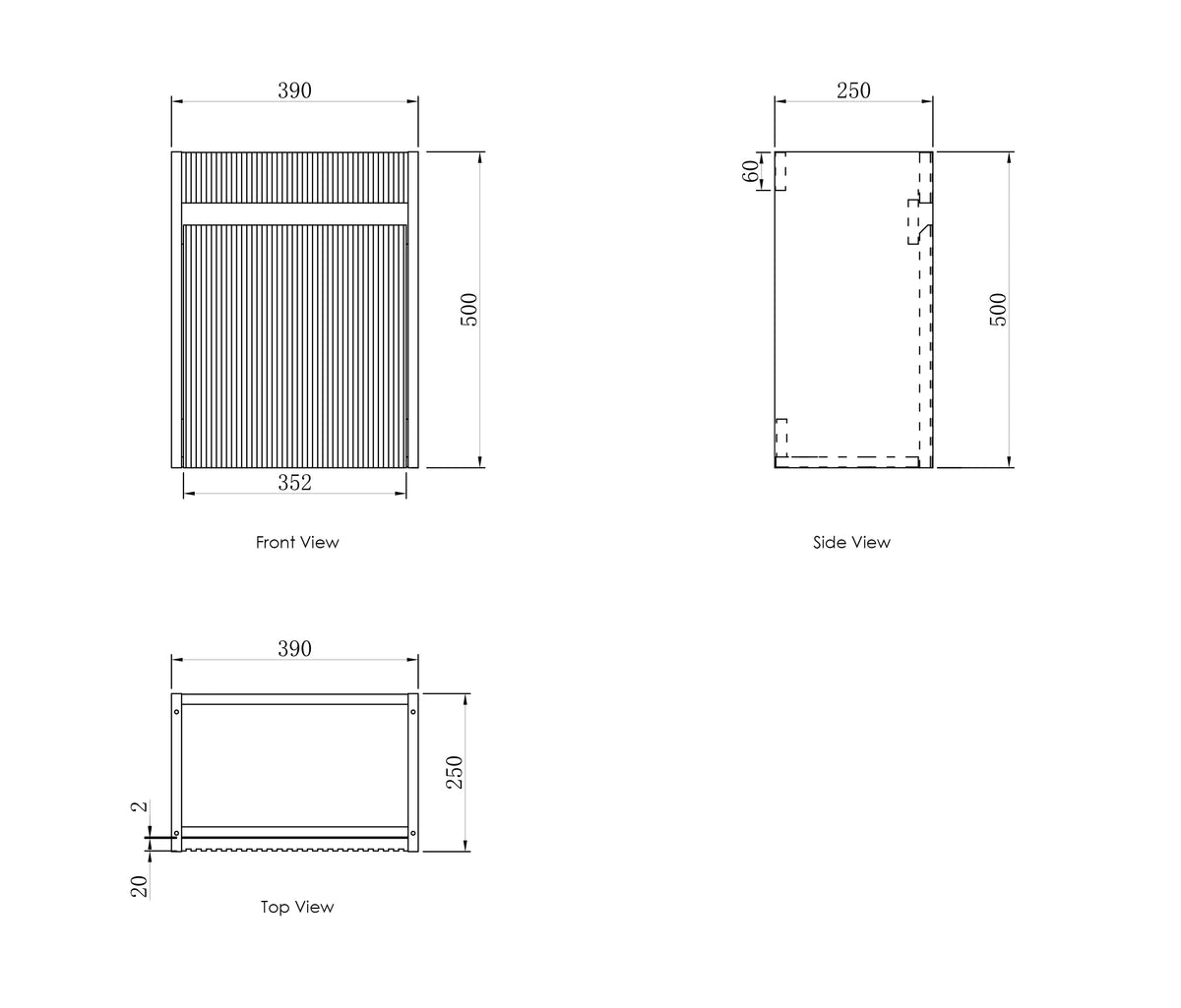 Mini Ensuite Vanity 400mm Sable Walnut Fluted Vanity (with Basin) technical drawing