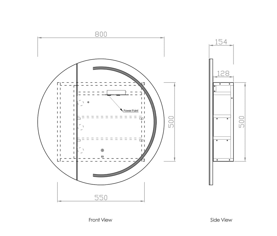 LED London 800mm White Shaving Cabinet - Premium Edition technical drawing