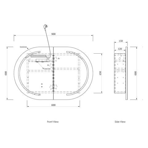 Otti LED Bondi 900(W)x600(H) Natural Oak Shaving Cabinet, Premium Edition technical drawing