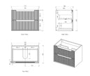 Otti Byron Fluted 750mm Woodland Oak Wall Hung Vanity technical drawing