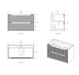 Byron Fluted 900mm Woodland Oak Wall Hung Vanity technical drawing