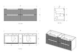 Byron Fluted 1500mm Woodland Oak Wall Hung Vanity technical drawing