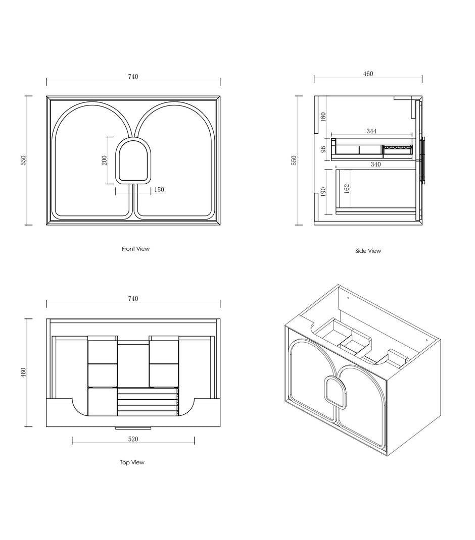 Laguna Mark II 750mm Matte White Wall Hung Vanity technical drawing