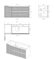 Byron Fluted 1200mm Woodland Oak Wall Hung Vanity technical drawing