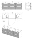Byron Fluted 1800mm Woodland Oak Wall Hung Vanity technical drawing