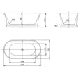 Hampton 1500x750x560 Gloss White Bathtub OF technical drawing