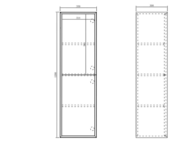 Havana Sable Walnut Wall Hung Tallboy technical drawing