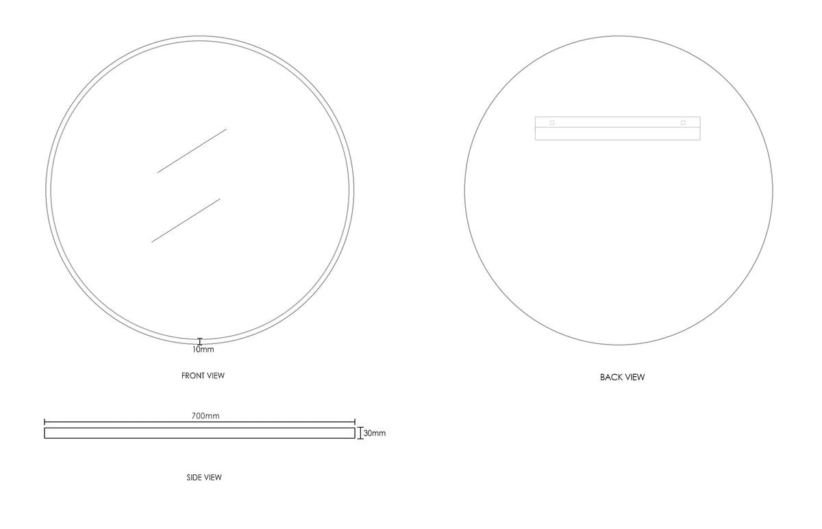 London 700mm Gold Metal Frame Tuffi Mirror technical drawing
