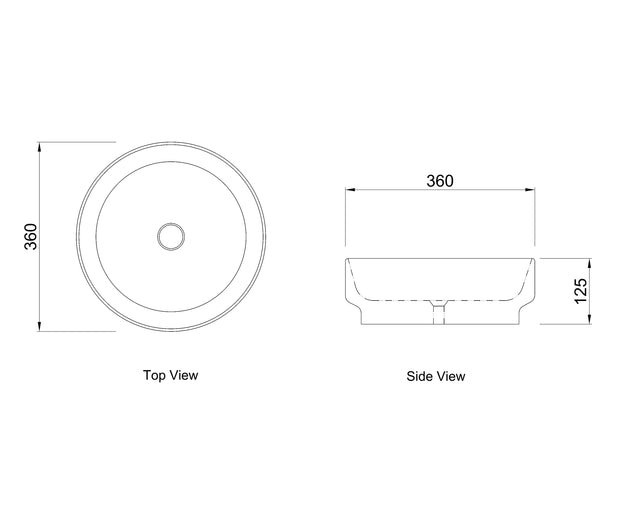Chloe 360x360x125 Matte White Basin technical drawing