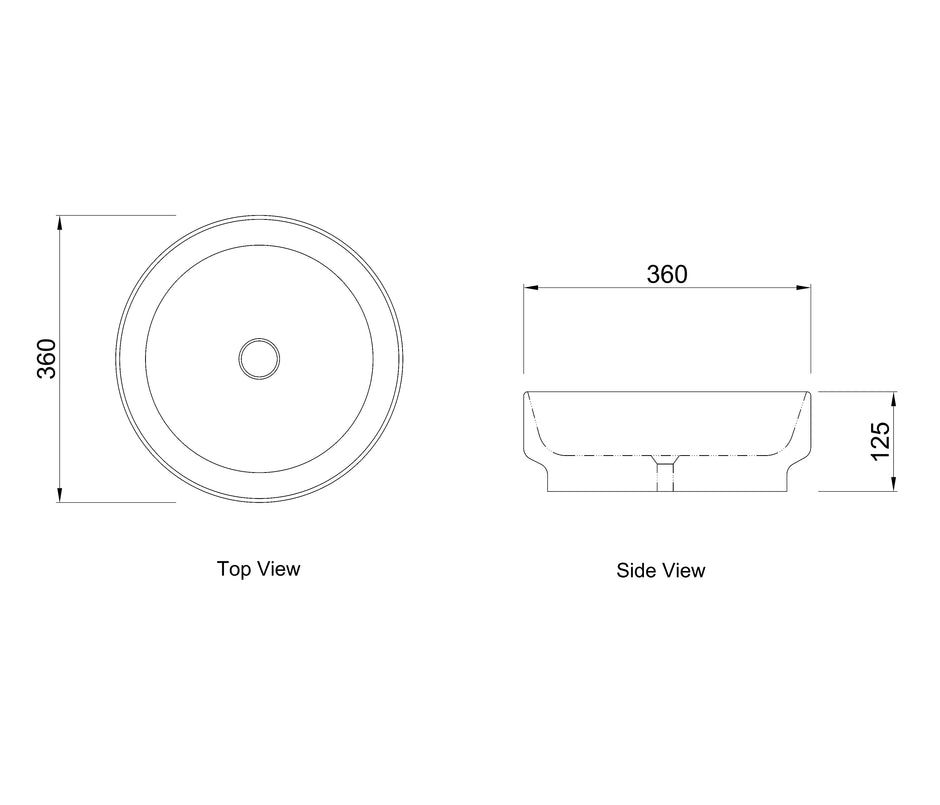 Chloe 360x360x125 Gloss White Basin technical drawing