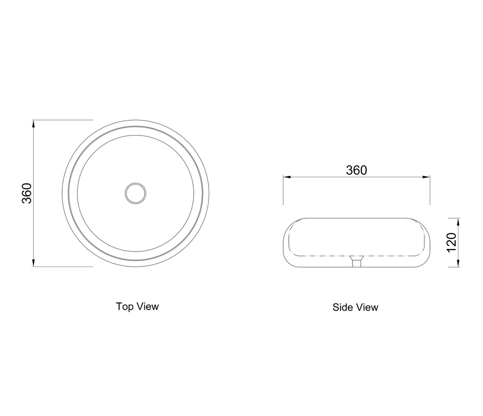 Laguna 360x360x120 Gloss White Basin technical drawing