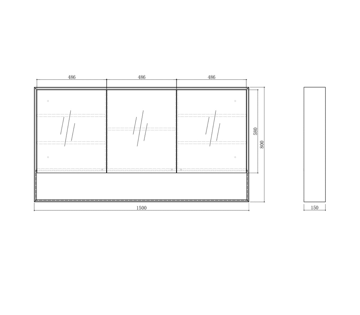 Byron 1500x800 Natural Oak Shaving Cabinet technical drawing