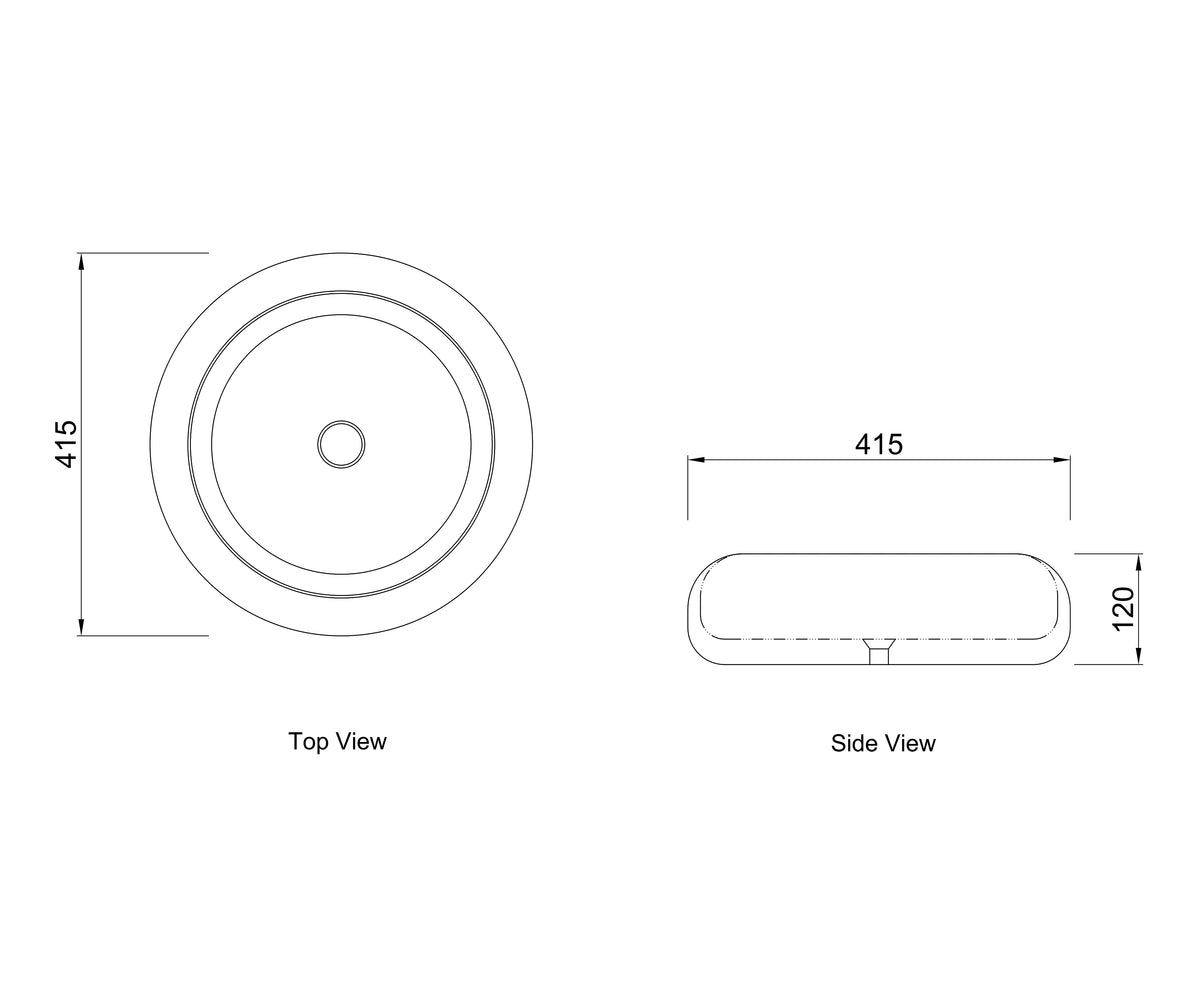 Laguna 415x415x120 Gloss White Basin technical drawing