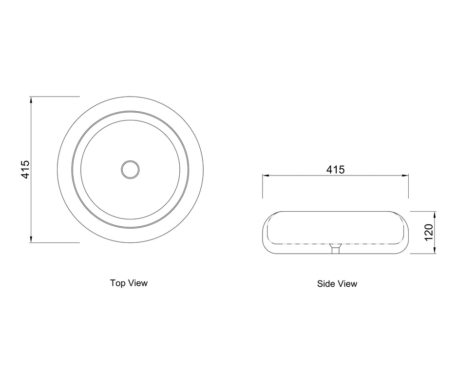 Laguna 415x415x120 Gloss White Basin technical drawing