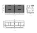 Havana Fluted 1500mm Woodland Oak Wall Hung Curve Vanity technical drawing