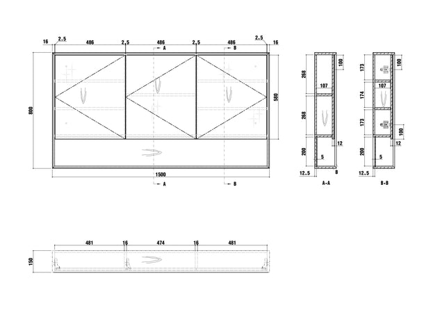 Byron 1500x800 Woodland Oak Shaving Cabinet technical drawing
