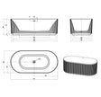 Attica Havana 1700 Matte White Fluted Bath with Overflow technical drawing