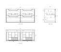 Byron 1200mm Natural Oak Wall Hung Vanity Double Bowl technical drawing