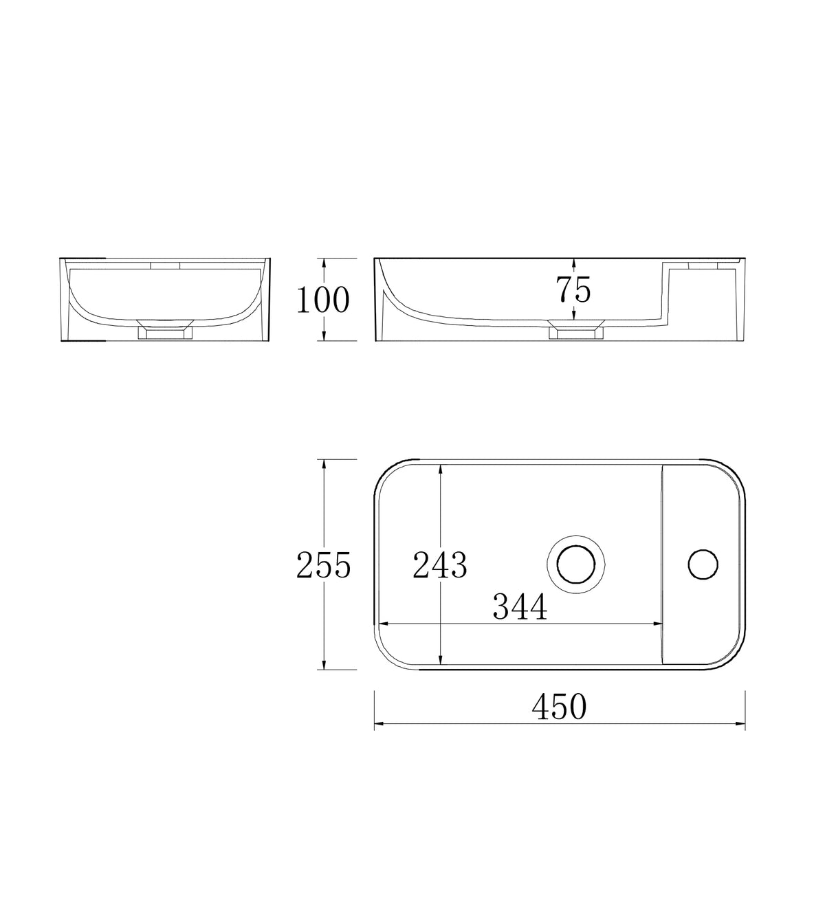 Otti Maxi Space Saver Sable Walnut Curved Floor Standing Vanity technical drawing