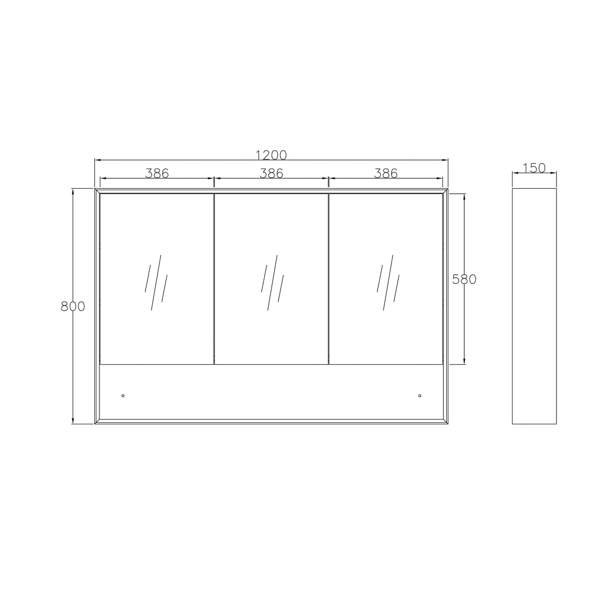Marlo 1200x800 Matte Black Shaving Cabinet technical drawing