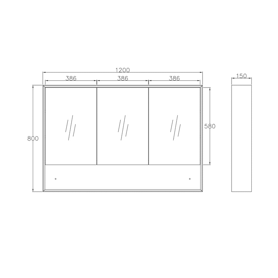 Marlo 1200x800 Matte Black Shaving Cabinet technical drawing