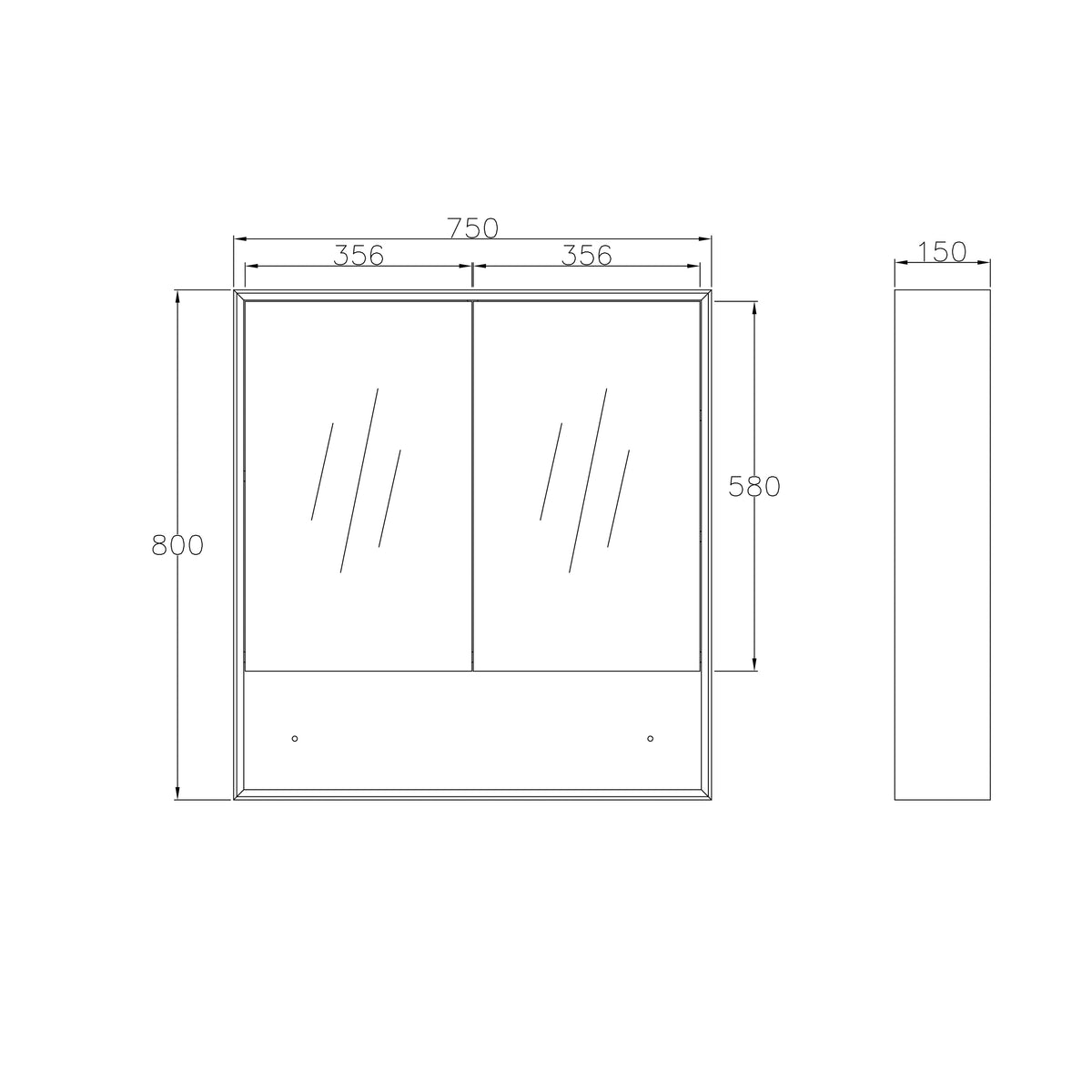 Byron 750x800 Natural Oak Shaving Cabinet technical drawing