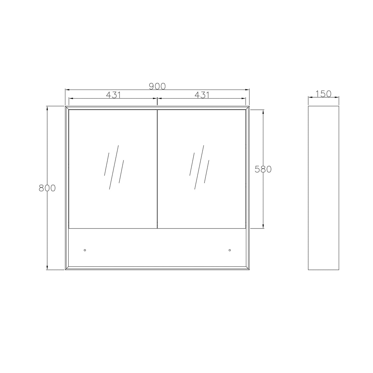 Byron 900x800 Natural Oak Shaving Cabinet technical drawing