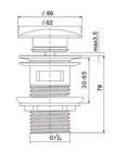 Basin 32mm CBlack Pop Up Waste with Overflow technical drawing