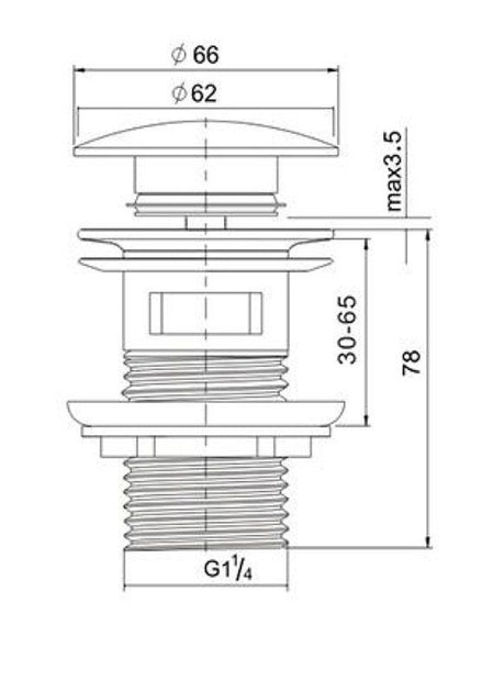 Basin 32mm CBlack Pop Up Waste with Overflow technical drawing
