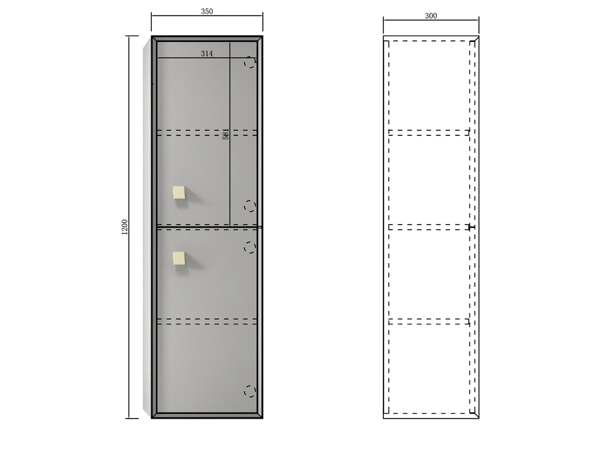 Boston Matte Grey Wall Hung Tallboy technical drawing