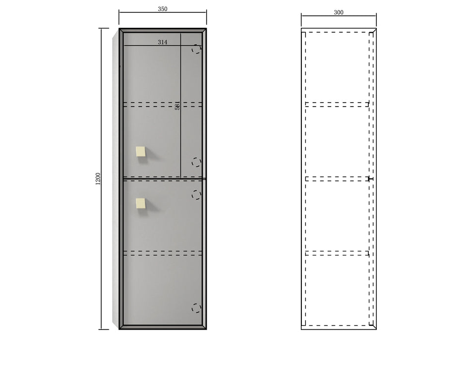 Boston Matte Grey Wall Hung Tallboy technical drawing
