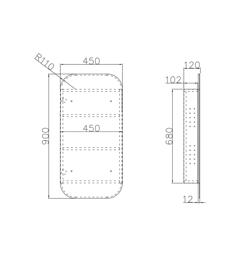 Otti Newport 900x450 Black Oak Shaving Cabinet technical drawing