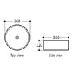 Artis 88 355x355x120 Matte White With Straight Edge Basin technical drawing