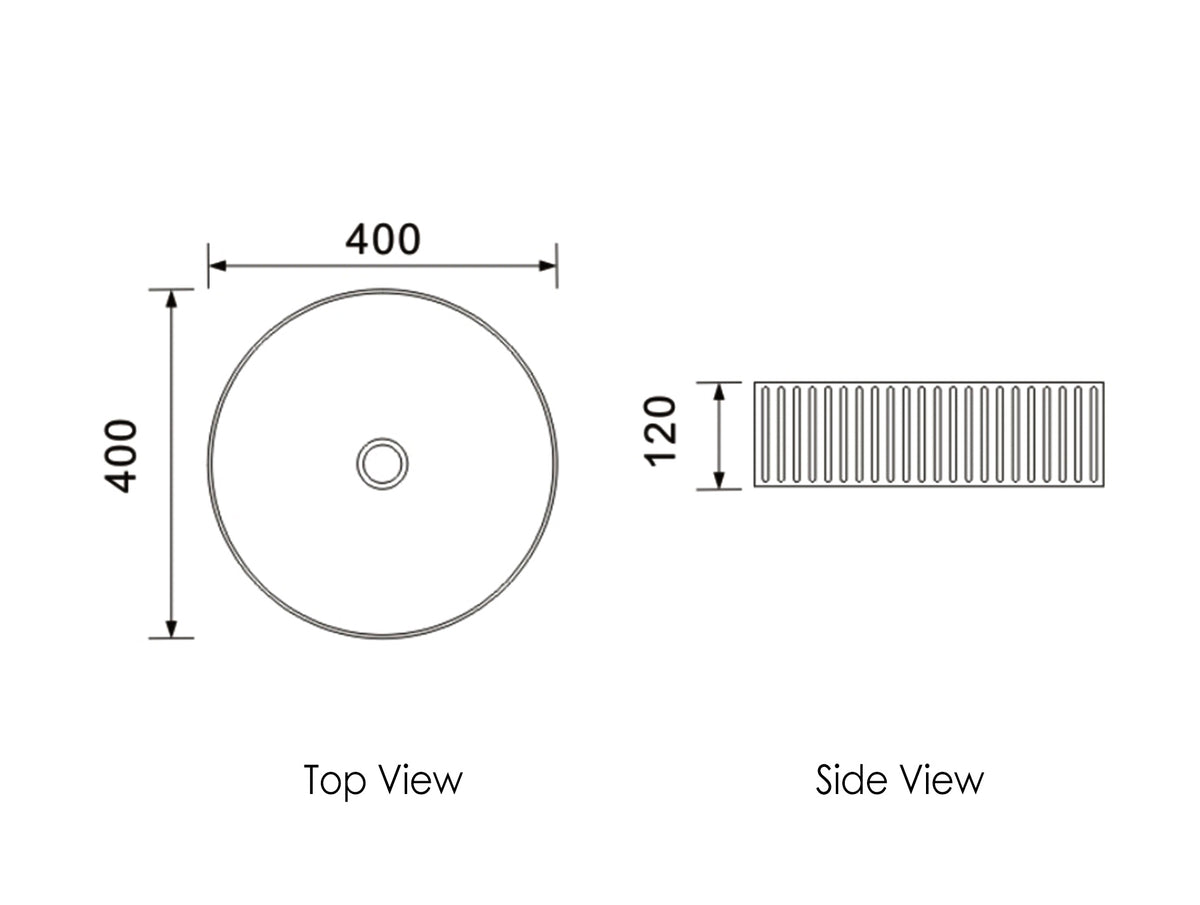 Marlo Round 400x400x125 Matte Black Fluted Basin technical drawing
